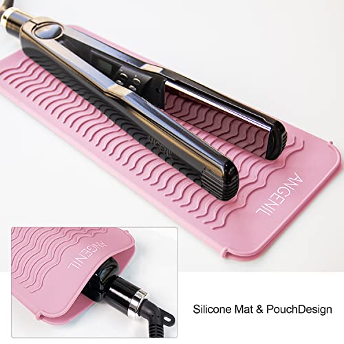 ANGENIL Heat Resistant Silicone Flat Iron Mat Pouch, For Travel Dual Voltage Curling Iron Wand, Hair Straightener, Automatic Wireless Curlers, Crimper Hair Iron, Styling Tools, Curling Brush For Women - color: Blush