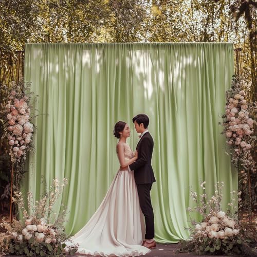 ESGOTBME 20x10ft Wrinkle Free Sage Green Backdrop Curtain for Parties Soft Fabric Drapes Wedding Curtain Backdrop for Birthday Party Decorations Background for Photography 5x10ft, 4 Panels - color: Sage Green, size: W5' X H10'(4 Panels)