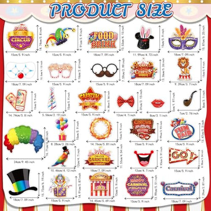 Carnival Photo Booth Props, Konsait 30Pcs Circus Carnival Photo Props - Carnival Theme Party Decorations Selfie Picture Props, Circus Photo Booth Props Party Favors