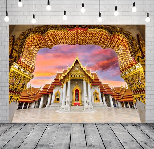 15x8ft Fabric Thailand Marble Temple Backdrop for Photography Bangkok Indian Style Marble Temple Thailand Landmark Architecture Background Asian Temple Buddhist Backdrop Photo Studio Props - size: 15x8FT