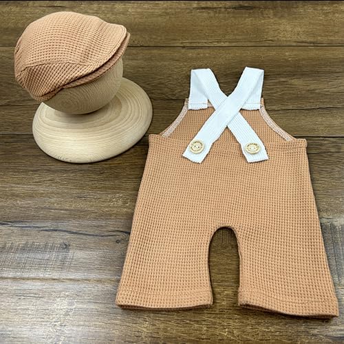Newborn Baby Boy Suspender Pants Photo Outfits Gentleman Photography Outfit Girl - color: Khaki
