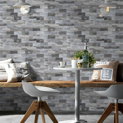 Vamos Tile 100-Piece Peel and Stick Backsplash Seamless Tile,3''x6'' Distressed Wood PVC Subway Tile,Stick on Backsplash for Kitchen/Bathroom/Laundry Room - color: Distressed Wood