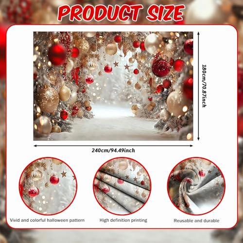 8x6ft Winter Christmas Backdrop for Photography Red Bell Glitter Snowflake Snow White Pearl Photography Background Holiday Kid Family Portrait Xmas Tree Banner Photo Booth Studio Props