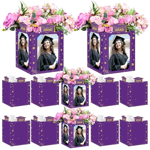 Spiareal 6 Pcs Graduation Photo Centerpieces for Table Class of 2026 Graduation Decorations 6 Inch Picture Display Frame Hollow Picture Props Box for 2026 Congrats Grad Party Favors(Purple) - color: Purple