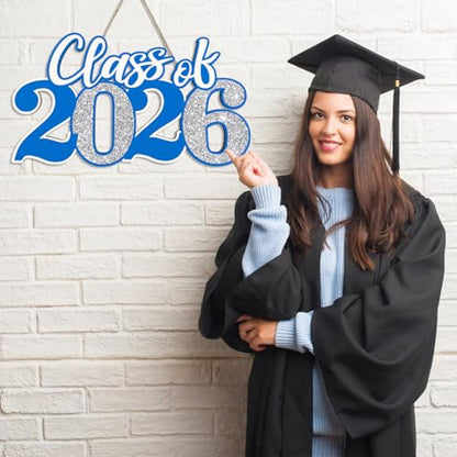 2026 Graduation Decorations Class of 2026 Wooden Sign Blue Silver Graduation 2026 Graduate Sign Photo Booth Prop - color: Blue and Silver