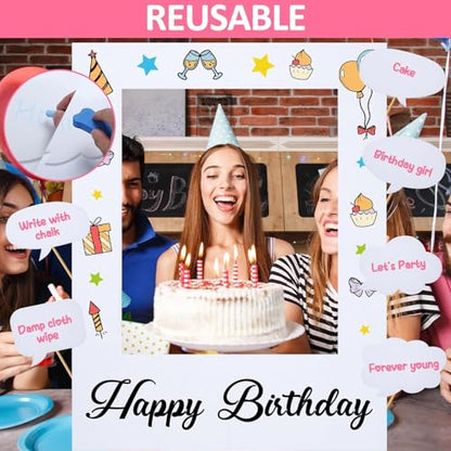 32 x 24 inch Blank Photo Booth Props DIY Happy Birthday Party Supplies Writable Picture Frame with Speech Bubble Signs Photo Booth Props for Valentine's Day Wedding Birthday Baby Shower Party Favors