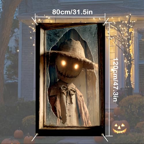 Nuxovilar Halloween Window Decorations, Creepy Glowing - Eye Scarecrow Broken - Halloween Window Cover for Indoor, Party, Haunted House, 31.5x47.3 Inches - color: YVC03603