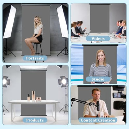 Retractable Gray Photography Backdrop 36" x 59", Portable Roll-Up, Pull-Down Background, Auto-Lock Backdrop Screen for Passport Photo, Product Photography, Headshots, Video Studio - color: Gray