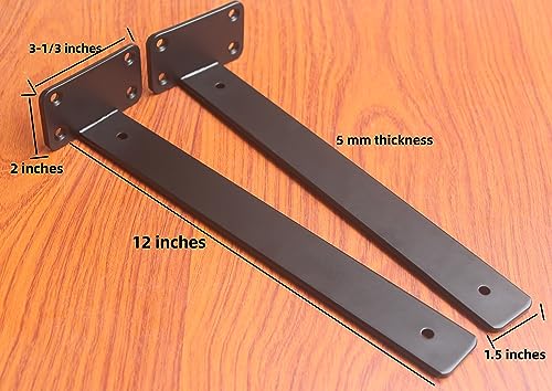 4 Pack - 12 inch Black Hidden L Shelf Bracket (1/5 Inch Thicked) Iron Floating Shelf Brackets Rustic Industrial Metal Brackets for Shelf Support - size: 12 Inch, style: Black 4 Pack