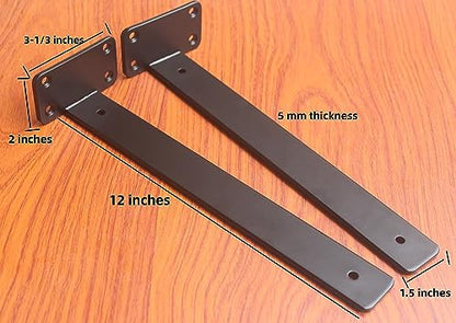 4 Pack - 12 inch Black Hidden L Shelf Bracket (1/5 Inch Thicked) Iron Floating Shelf Brackets Rustic Industrial Metal Brackets for Shelf Support - size: 12 Inch, style: Black 4 Pack