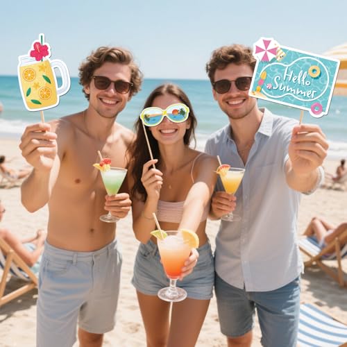 25 Pcs Summer Beach Photo Booth Props Kit, Hawaiian Luau Themed Selfie Decorations, Baby Shower, Wedding Birthday Aloha Party Photography Supplies