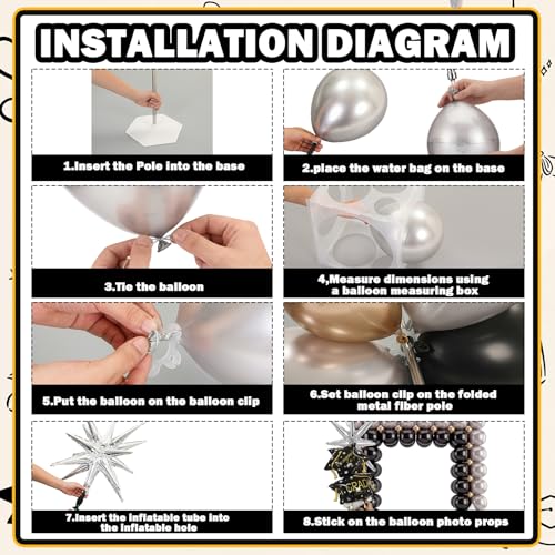 Seenelling 244 Pcs Black and Silver Graduation Balloon Arch Kit with Balloon Arch Stand Graduation 2026 Party Photo Booth Prom Backdrop for Celebrations High School Birthday Party Decoration