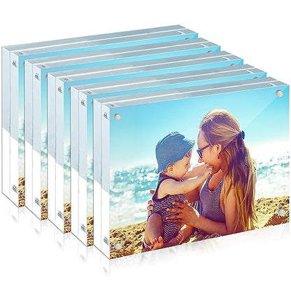 HELPLEX Acrylic Frame, 5 Pack 4x6 Acrylic Picture Frames, 20mm Thicker Frameless Clear Double Sided Magnetic Frame, Free Standing Desktop Display - size: 4x6(5 PACK)