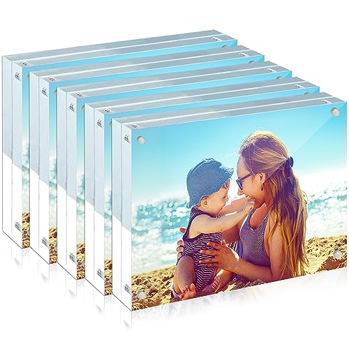 HELPLEX Acrylic Frame, 5 Pack 4x6 Acrylic Picture Frames, 20mm Thicker Frameless Clear Double Sided Magnetic Frame, Free Standing Desktop Display - size: 4x6(5 PACK)