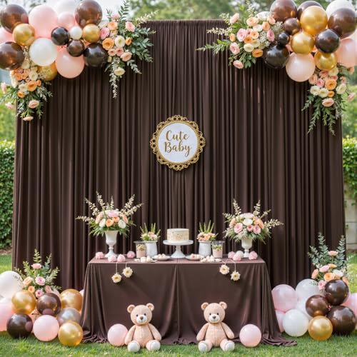 10ft x 10ft Brown Backdrop Curtain for Parties Wedding Brown Wrinkle Free Backdrop Drapes Panels for Baby Shower Gender Reveal Birthday Photo Photography Polyester Fabric Background Decoration - color: Brown, size: 10FTx10FT (W5'xH10', 2 Panels)