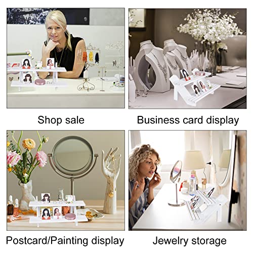 NBEADS 2-Tier Retail Earring Display Riser, White Earring Ring Holder Detachable Wood Retail Jewelry Card Display Stand with Groove for Crafts Jewelry Storage Display Collection, 15.3x7.17x6.5 - color: 2-Tier White