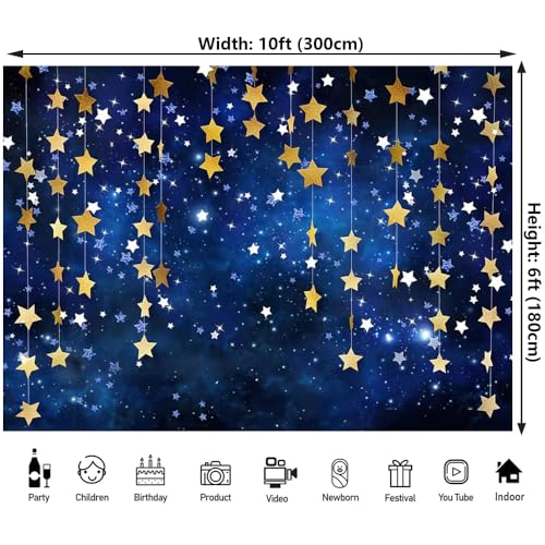 10x6ft Twinkle Twinkle Little Star Backdrops Navy Blue Galaxy Starry Night Gold Stars Photography Background for Adults Newborn Kids Birthday Baby Shower Party Decorations - color: Blue, size: 10x6ft