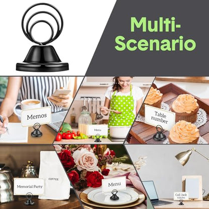 Fulmoon 24 Pcs Mini Table Number Holders Place Card Holders 1.5 Inch Steel Table Sign Stands for Wedding Graduation Reception Restaurant Home Photo Picture Office Memo(Black) - color: Black