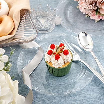 U-QE 60 Pieces Clear Plastic Plates - 7.5 Inch Clear Disposable Plates - Plastic Appetizer Plates - Premium Hard Dessert Plates - Party Supplies for Birthdays, Celebrations, Wedding and Events - color: 10Inch-60pcs-Lace
