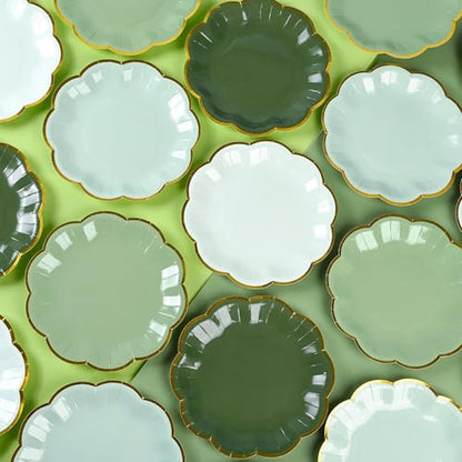 AimFun Sage Green Party Plates Gradient Green Dessert Paper Plate 7inch Gold Foil Scalloped Edge Disposable Cake Plates for Christmas Birthday Bridal Baby Shower Wedding Party Supplies (48) - color: Sage Green
