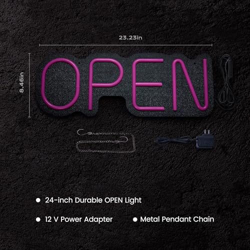 24 inch Neon Open Signs for Business, Open Sign with Textured Backboard LED Anti-Scratch Easy Dedust Neon Light for Business(Pink) - color: Pink