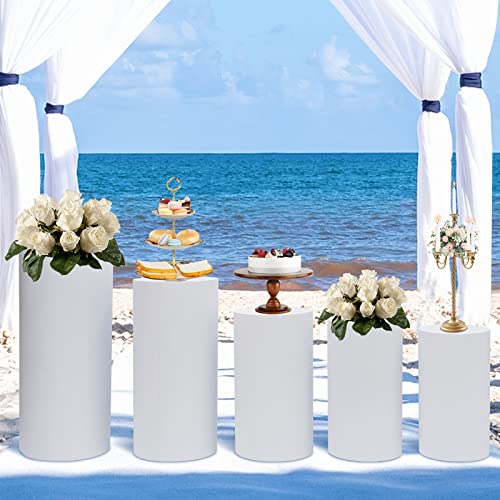 5 Pcs Cylinder Stands, Large White Cake Pedestal Tables, Round Reusable Dessert Display Plinth Pillars Wedding Backdrop Art Decor Flower Column Stand for Party Weddings or Banquets - size: 5 Pcs
