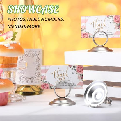 MotiMind 24 Pcs Table Number Holders-Metal Place Card Holders Table Number Stands Tabletop Sign Stands for Photos, Menu, Memo, Notes, Wedding, Restaurant, Banquet, Birthday(Matte Silver) - color: Matte Silver