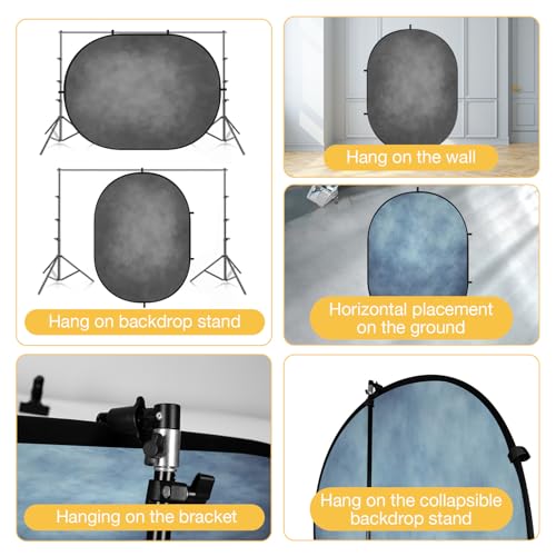 Kate 5x6.5ft(1.5x2m) Collapsible Backdrop Blue Grey Pop up Backgrounds Folding Photography Backdrops Photoshoot Prop