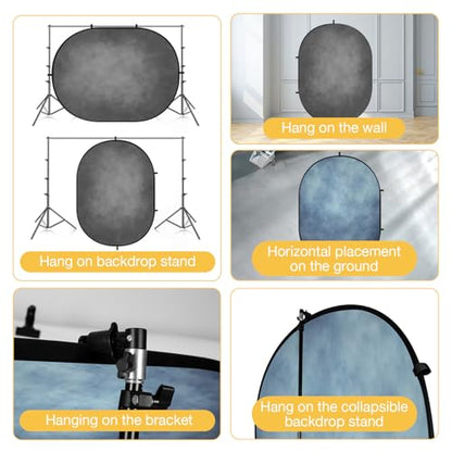 Kate 5x6.5ft(1.5x2m) Collapsible Backdrop Blue Grey Pop up Backgrounds Folding Photography Backdrops Photoshoot Prop