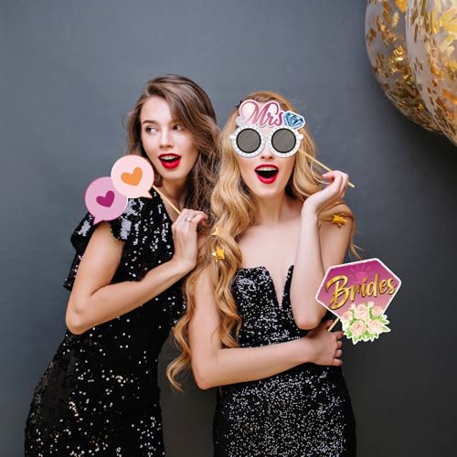 Mrs & Mrs Photo Booth Props, Girls Lesbian Wedding Photoshoot Brides to Be Bachelorette Party Photography Props Favor Centerpiece Sticks Decorations 20 PCS