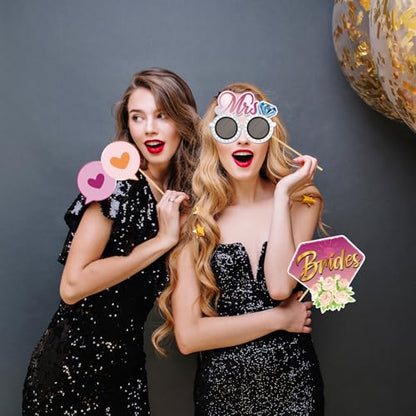 Mrs & Mrs Photo Booth Props, Girls Lesbian Wedding Photoshoot Brides to Be Bachelorette Party Photography Props Favor Centerpiece Sticks Decorations 20 PCS