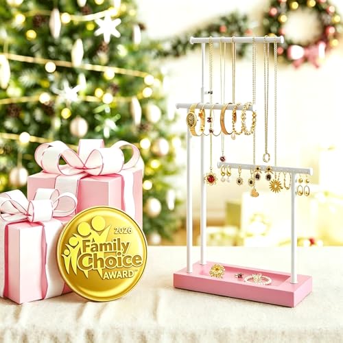 SRIWATANA Jewelry Organizer Stand, Extra Tall Necklace Holder Jewelry Holder, Gift Idea (Pink & White) - color: Pink & White