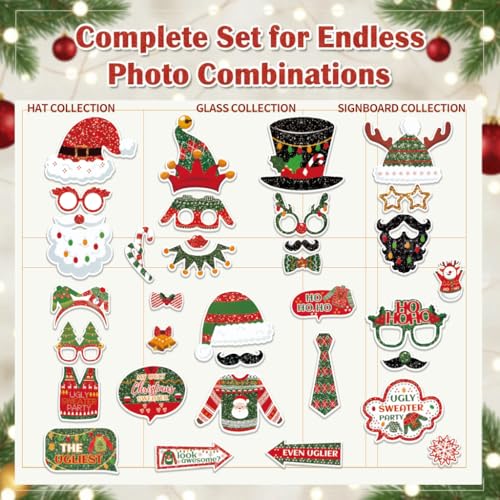 Ugly Christmas Sweater Party Props,34 Pcs Ugly Sweater Photo Booth Props for Christmas Party Decorations,Holiday Party Props for Photography Supplies,Selfie Props Xmas - size: 34