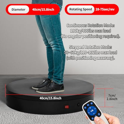 15.8In Remote Motorized Electric Turntable Rotating Display Stand Rotating Platform Photography Turntable motorized lazy susan base giratoria para for Photography,3D Scanner,(Load Range:132~400lbs) - size: 15.8inch/Black/400Lbs Load
