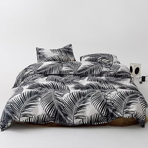 Karever Black Leaves Comforter Cal King Black and White Palm Leaf Printed Comforter Set Modern Boho Black Tropical Botanical Leaves Bed Quilt Women Men Soft Floral Palm Black California King Comforter - color: Black Leaves, size: California King