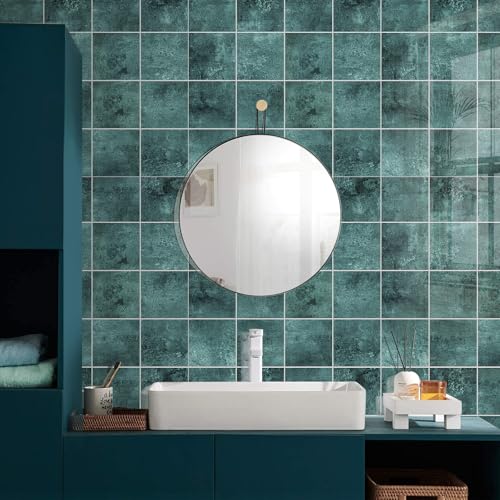 Peel and Stick Tiles for Kitchen Backsplash, New Upgrade Design 9" x9" SPC Square Marble Tiles, Marble Green Premium Mosaic Tiles(5-Sheet) - color: Green, size: 5-sheet
