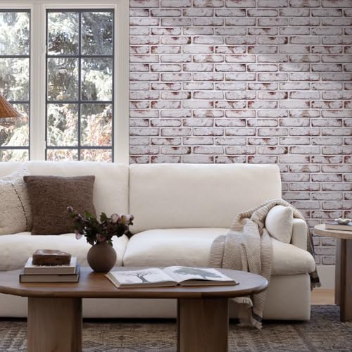 COMSTICKC 3D Faux Brick Wall Panel Red-Tinted White, Peel and Stick Wall Covering, 12 Pcs of 22.8" x 11.8", Not Real Brick, UrltraLight PVC Self Adhesive Wall Tile, Paintable, Covers 22.48 sq.ft - color: Red-Tinted White