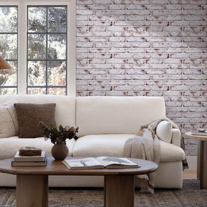 COMSTICKC 3D Faux Brick Wall Panel Red-Tinted White, Peel and Stick Wall Covering, 12 Pcs of 22.8" x 11.8", Not Real Brick, UrltraLight PVC Self Adhesive Wall Tile, Paintable, Covers 22.48 sq.ft - color: Red-Tinted White