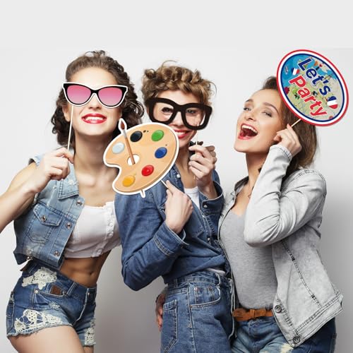 25 Pcs France Photo Booth Props Kit, Paris Themed Party Selfie Decorations, Bonjour I Love France Photography Supplies