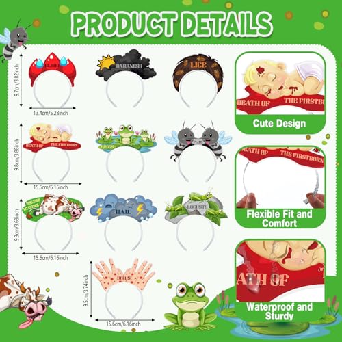 Blosssound 10 Pcs Passover Headbands Ten Plagues Party Favor Gift Passover Paper Head Bopper Cartoon Animal Pesach Headwear Seder Dress up Party Costume Accessories Photo Prop Decoration Supplies - style: Passover