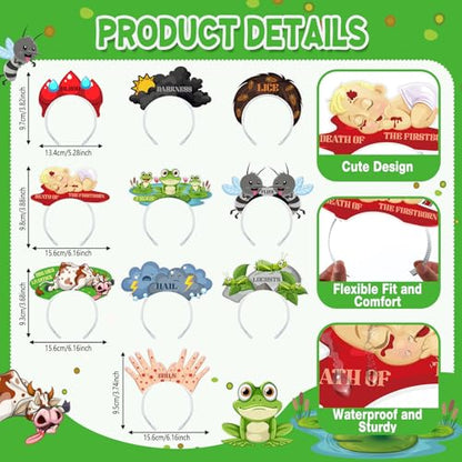 Blosssound 10 Pcs Passover Headbands Ten Plagues Party Favor Gift Passover Paper Head Bopper Cartoon Animal Pesach Headwear Seder Dress up Party Costume Accessories Photo Prop Decoration Supplies - style: Passover