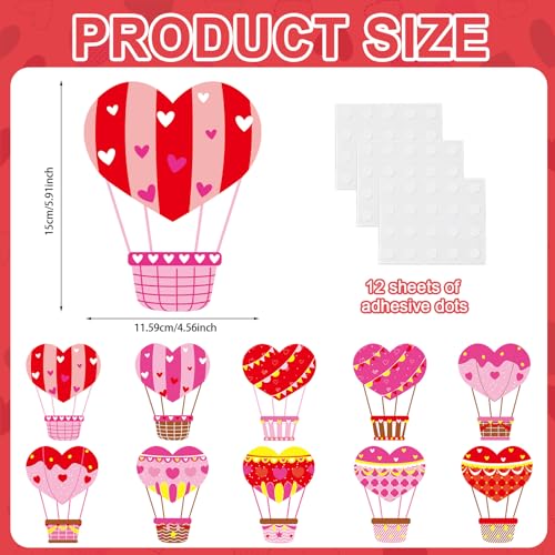 60pcs Valentine's Day Theme DIY Cutouts Hot Air Balloon Bulletin Board Decoration Set Heart Shape Balloon Paper Cut-Outs Decor for Valentines Classroom DIY Photo Craft Party School Wall Door Supplies - style: Valentine's Day Hot Air Balloon