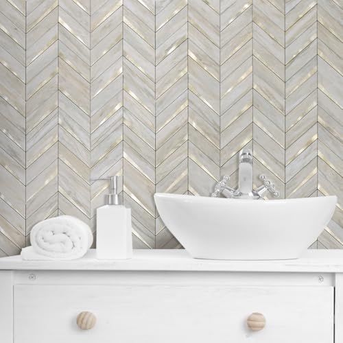 DICOFUN 10-Sheet Beige Slate Peel and Stick Backsplash, Faxu Stone PVC Stick on Backsplash Wall Tiles for Kitchen and Bathroom - color: Beige Slate and Metal Gold, size: 10 Sheets, 12"x12"x0.12"