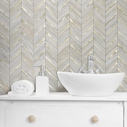 DICOFUN 10-Sheet Beige Slate Peel and Stick Backsplash, Faxu Stone PVC Stick on Backsplash Wall Tiles for Kitchen and Bathroom - color: Beige Slate and Metal Gold, size: 10 Sheets, 12"x12"x0.12"