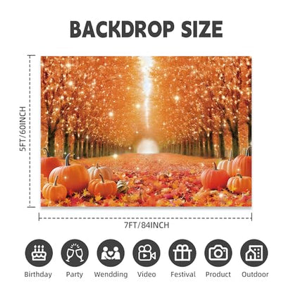 Fall Photography Backdrop 7x5ft, Autumn Maple Leaves Photo Background, Pumpkins Background for Thanksgiving Party, Farm Harvest Photo Booth Props - color: Autumn Backdrop-1, size: 7×5ft