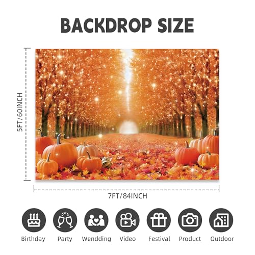 Fall Photography Backdrop 7x5ft, Autumn Maple Leaves Photo Background, Pumpkins Background for Thanksgiving Party, Farm Harvest Photo Booth Props - color: Autumn Backdrop-1, size: 7×5ft