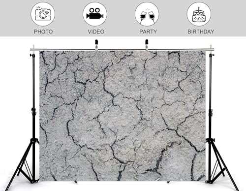 12x8ft Dry Cracked Earth Backdrop Grey Cracked Mud Photography Background for Party Neutral Tone Shoot Wall Decorations Tapestry Photo Booth Props - size: 12x8ft