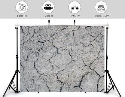 9x9ft Dry Cracked Earth Backdrop Grey Cracked Mud Photography Background for Party Neutral Tone Shoot Wall Decorations Tapestry Photo Booth Props - size: 9x9ft
