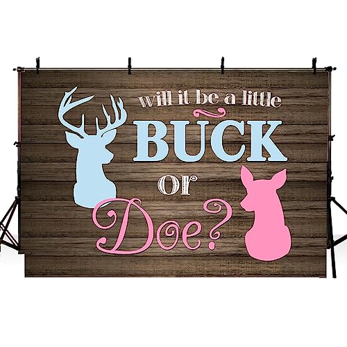 MEHOFOND 8x6ft Buck or Doe Gender Reveal Baby Shower Backdrop Rustic Wood Boy or Girl Deer Photography Background Banner for Dessert Table Supplies Party Decoration Photo Shoot Props - size: 8x6ft