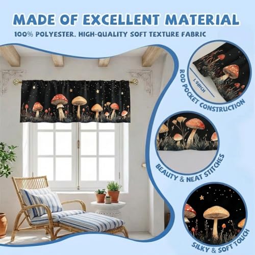 Mushroom Curtain, Two-Pack, Moon Enchanted Forest Starry Night,Applicable to Bathroom, Bedroom, 54x18 inches. - color: Mushroom